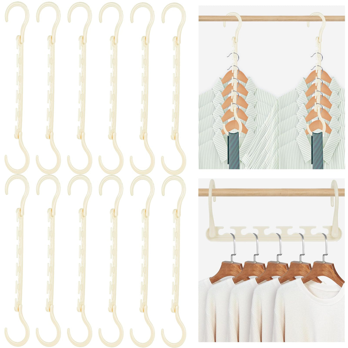 HAKDAY 12PCS Space Saving Hangers, Magic Cascading Hangers Closet Organizers and Storage 5 Slots Foldable Hangers for College Do