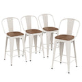 Yongqiang 26 inch Metal Bar Stools Set of 4 Farmhouse Kitchen Island Counter Height Bar Chairs High Back Barstools with Large Wo