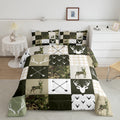 Antler Silhouette Kids Comforter Set Queen Size,Camo Green Rustic Bedding Set,Girls Boys Adults Bedroom/Xmas Decor,Geometric Pla