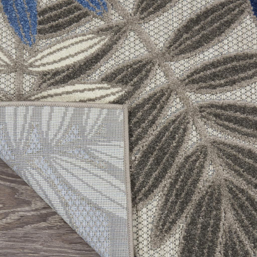 HomeRoots 4' Round Blue and Gray Round Floral Indoor Outdoor Area Rug