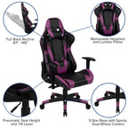Flash Furniture X20 Gaming Chair Racing Office Ergonomic Computer PC Adjustable Swivel Chair with Fully Reclining Back in Purple LeatherSoft