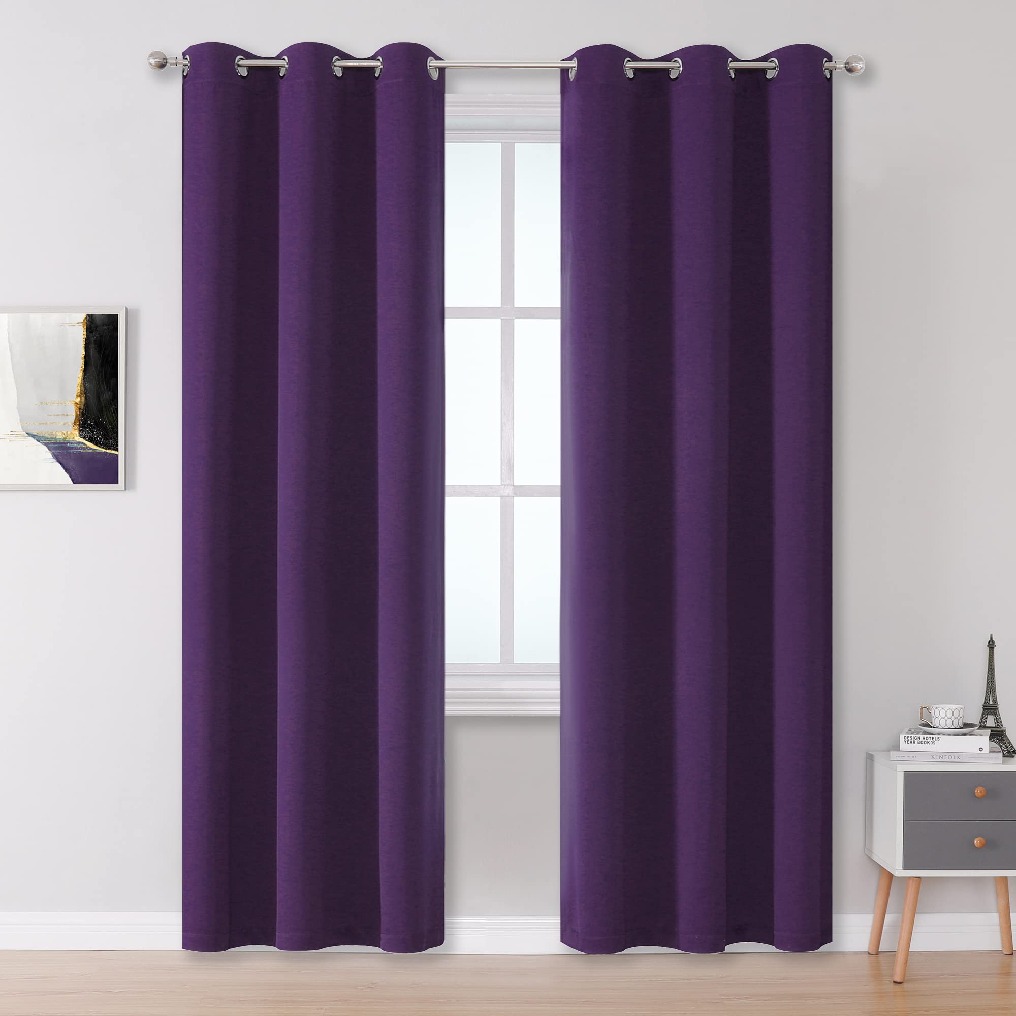 Dualife Dark Purple Blackout Curtain For Bedroom 42 X 96 Inch Long 2 Panels Thermal Insulated Room Darkening Window Curtains/Dra
