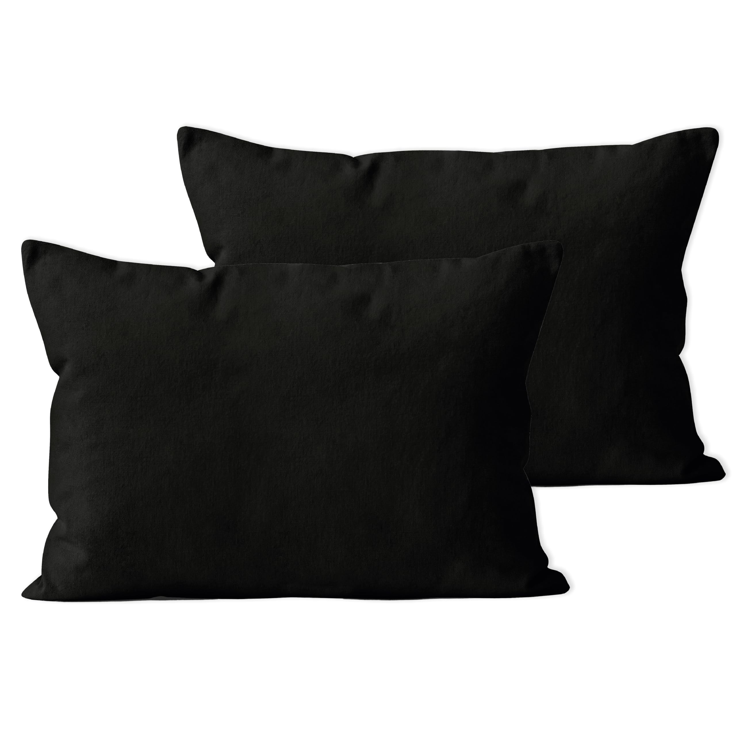 Encasa Xo Throw Pillow Covers 12X20 In Set Of 2 Jet Black | No Inserts | Cotton Pillow Covers For Living Room, Bed, Sofa, Couch