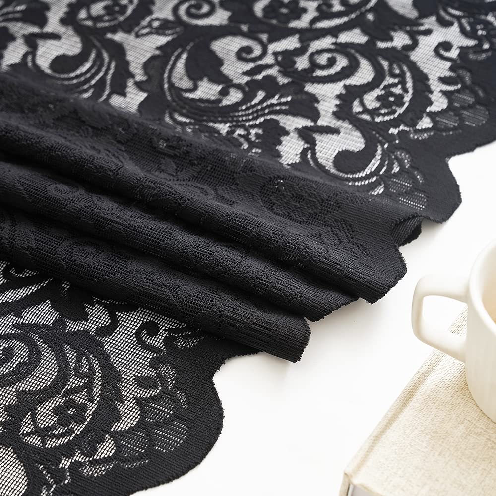 Aligogo Black Floral Valances For Windows Halloween Victorian Scalloped Sheer Valance Curtain For Bathroom Door Basement Windows