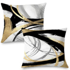 Supwhd Black White And Gold Pillow Covers, Abstract Black And Gold Pillow Covers 16X16 Set Of 2, Modern Boho Home Decor, Black A