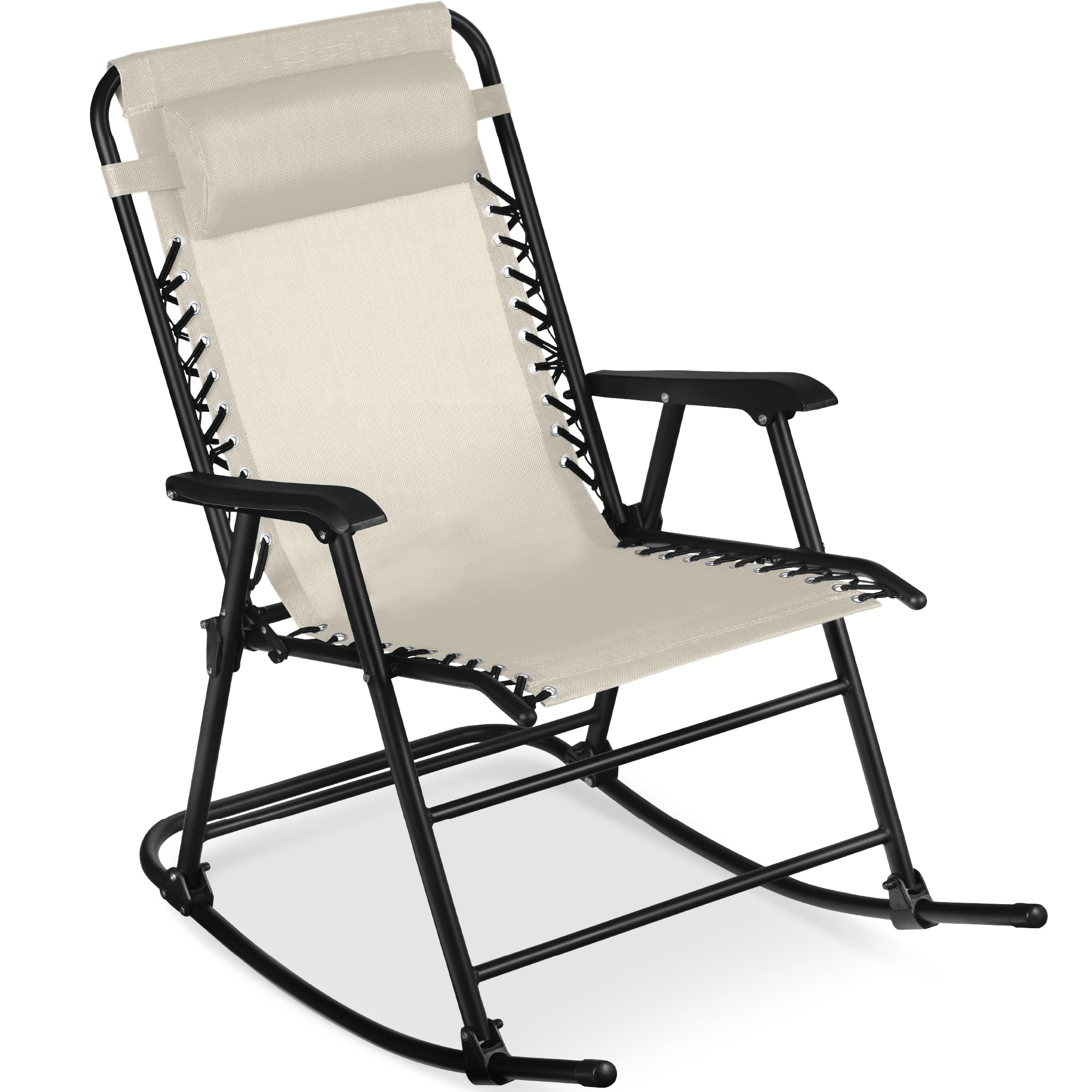 Best Choice Products Outdoor Folding Rocking Chair, Zero Gravity Lounge Chair, Patio Rocker w/Headrest Pillow - Ivory