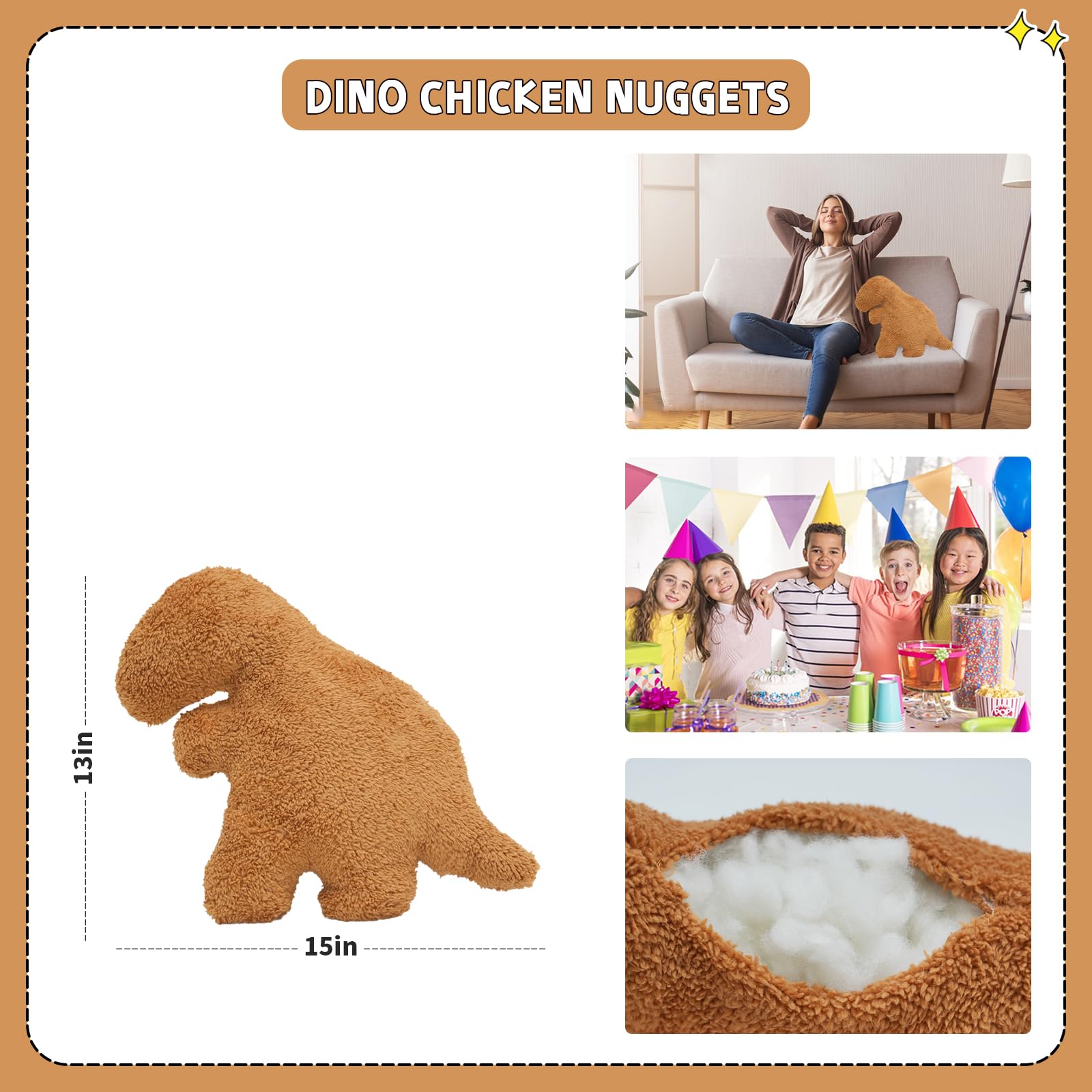 Tvvpgg Dino Nugget Plush,15 In Dino Nugget Pillow Stuffed Toy, Funny Dino Chicken Nuggets Pillow Gifts For Kids Adults Girlfrien