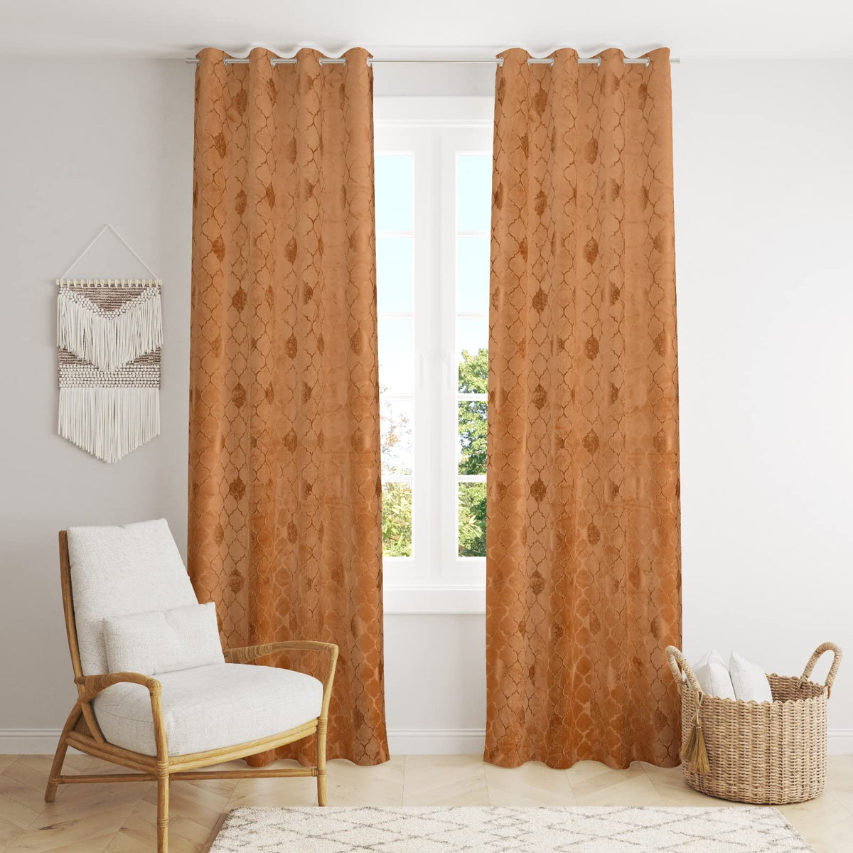 Rensum Textured Velvet Curtains for Window 5Ft Set of 2, Decorative Curtain Drapes for Living Room Bedroom Kitchen, Heavy Eyelet