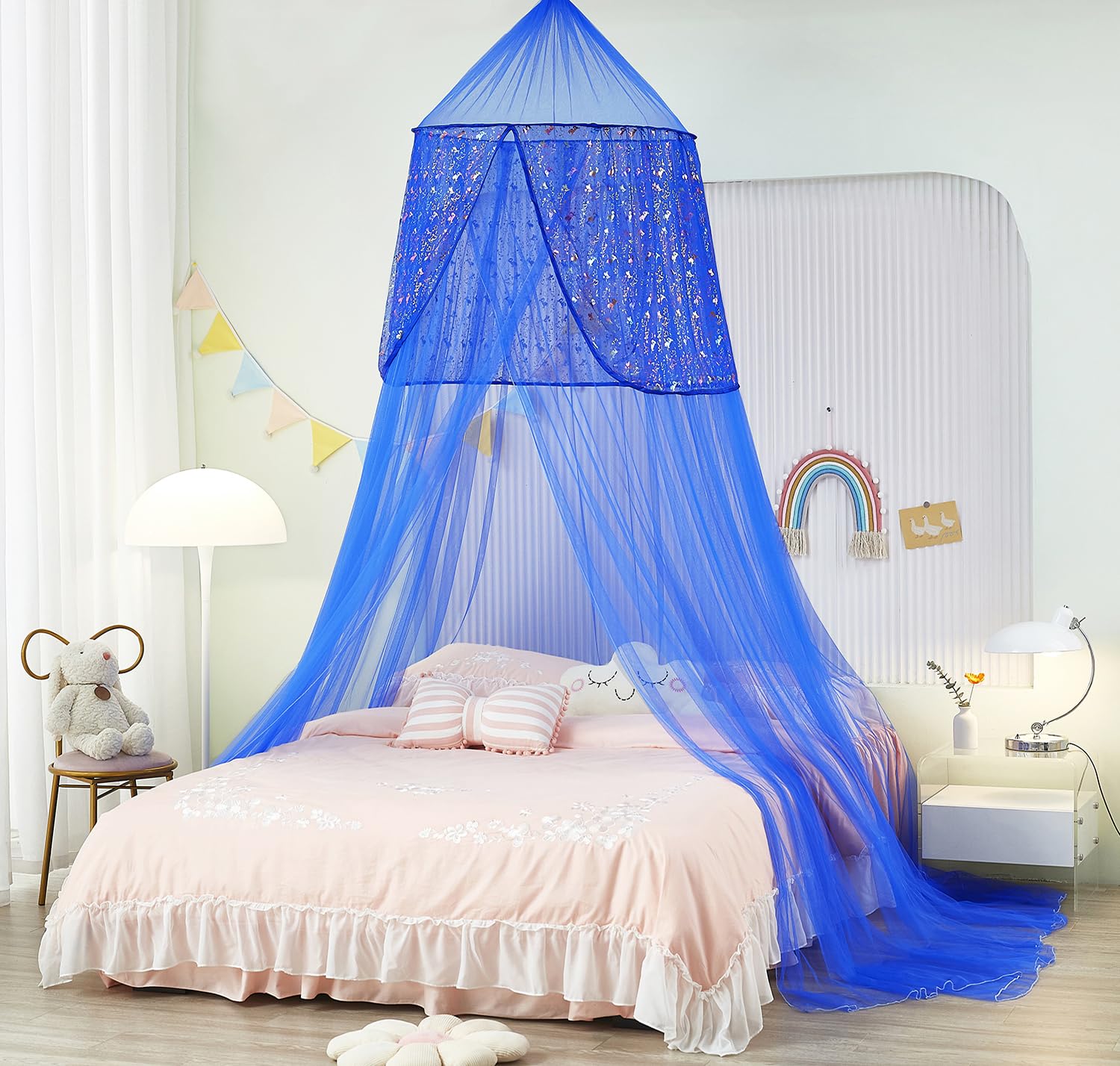 Nattey Black Bed Canopy With Lights Bed Tent For Boys Girls,Canopy For Bed Room Decor, Canopy For Twin To King Size Bed