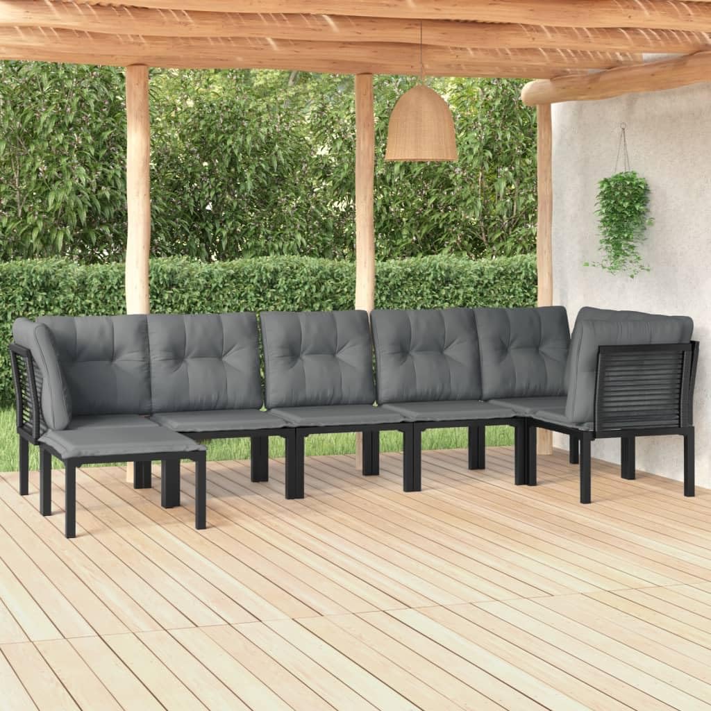 vidaXL Patio Lounge Set 7 Piece, Sectional Sofa Set with Cushions, Conversation Set with Outdoor Footstool, Modern Style, Black and Gray Poly Rattan