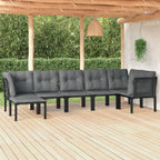 vidaXL Patio Lounge Set 7 Piece, Sectional Sofa Set with Cushions, Conversation Set with Outdoor Footstool, Modern Style, Black and Gray Poly Rattan