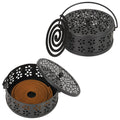 Whiidoom Retro Portable Iron Mosquito Coil Holder with Handle Round Fireproof Incense Holder (2 Pack Black)
