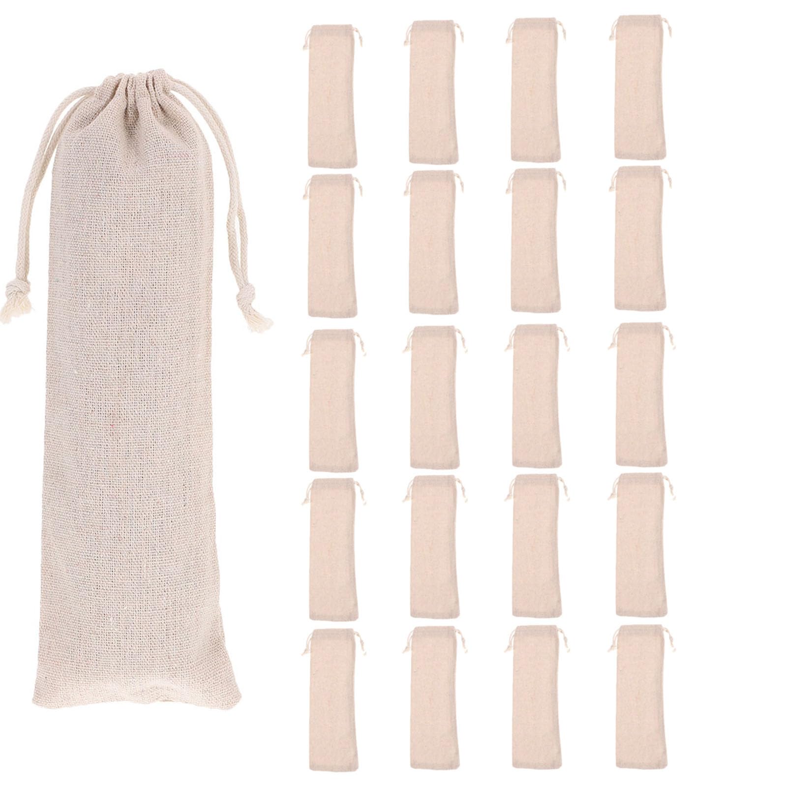 Bestonzon 20 Pcs Multifunction Cotton And Linen Pouch Bag Straw Carrying Case For Stainless Steel Drinking Straws Cutlery Fork S