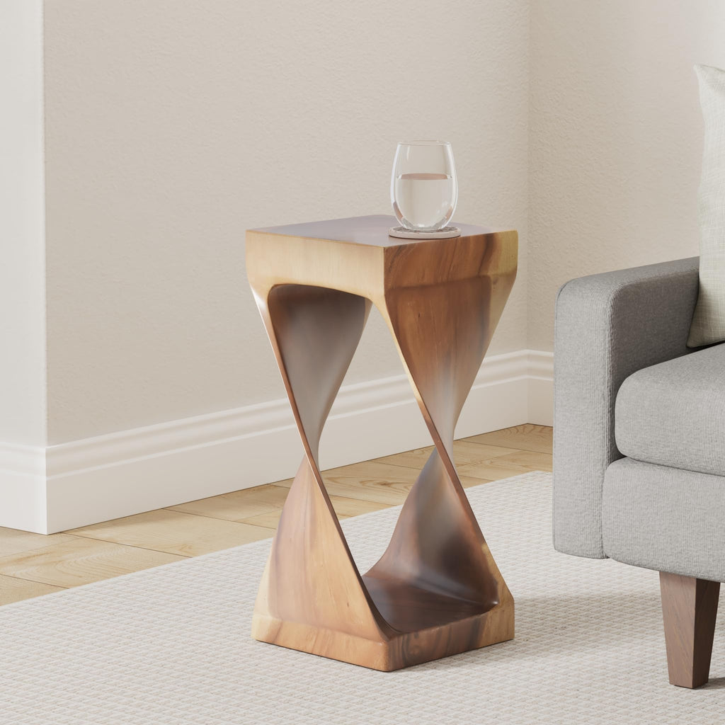 Steve Silver Solid Acacia Whimsical Carved Design, Finish, Functional and Visually Alluring Solana Natural Wood Glaze Accent Side Table, 12 L x 12 W x 26 H