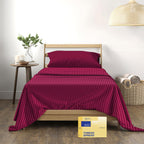 Thread Spread Striped Egyptian Cotton Sheets Twin Xl Size - 600 Thread Count 3 Pc Damask Twin Xl Sheets Deep Pocket, Sateen Weave College Dorm Bedding Twin Xl, Fits Mattress Upto 18' - Burgundy Stripe