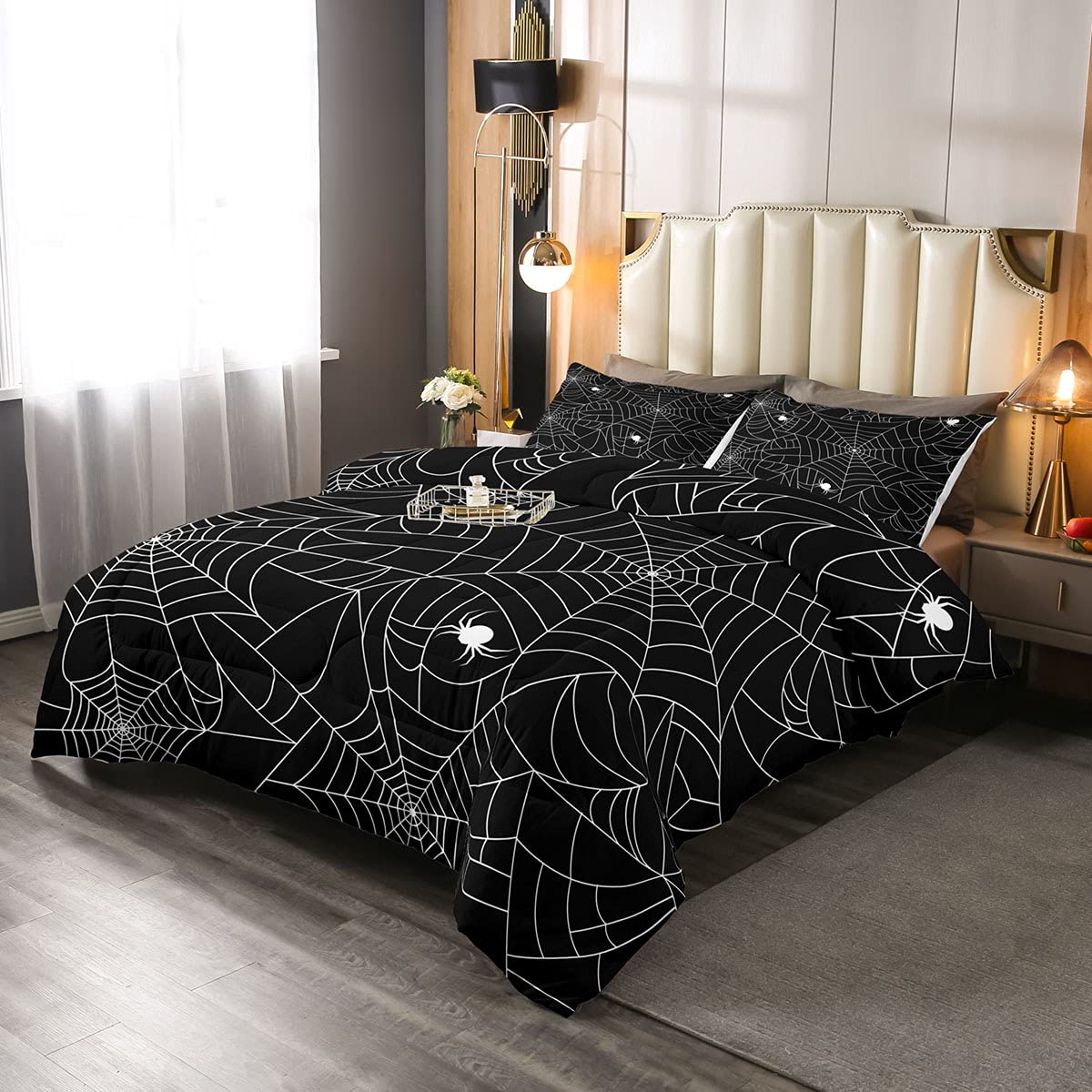 Boys Spider Web Printed Comforter Set for Kids Girls Twin Halloween Themed Comforter Decorative Scary Spider Bedding Sets Childr