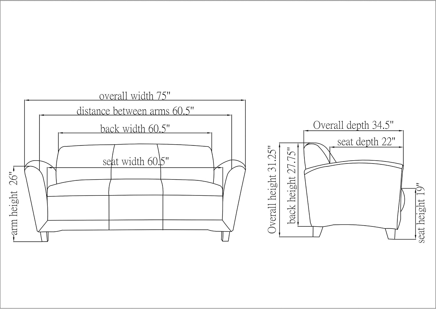 Lorell Reception Seating Collection Sofa - 34.5 x 75 x 31.1 - 1 Each