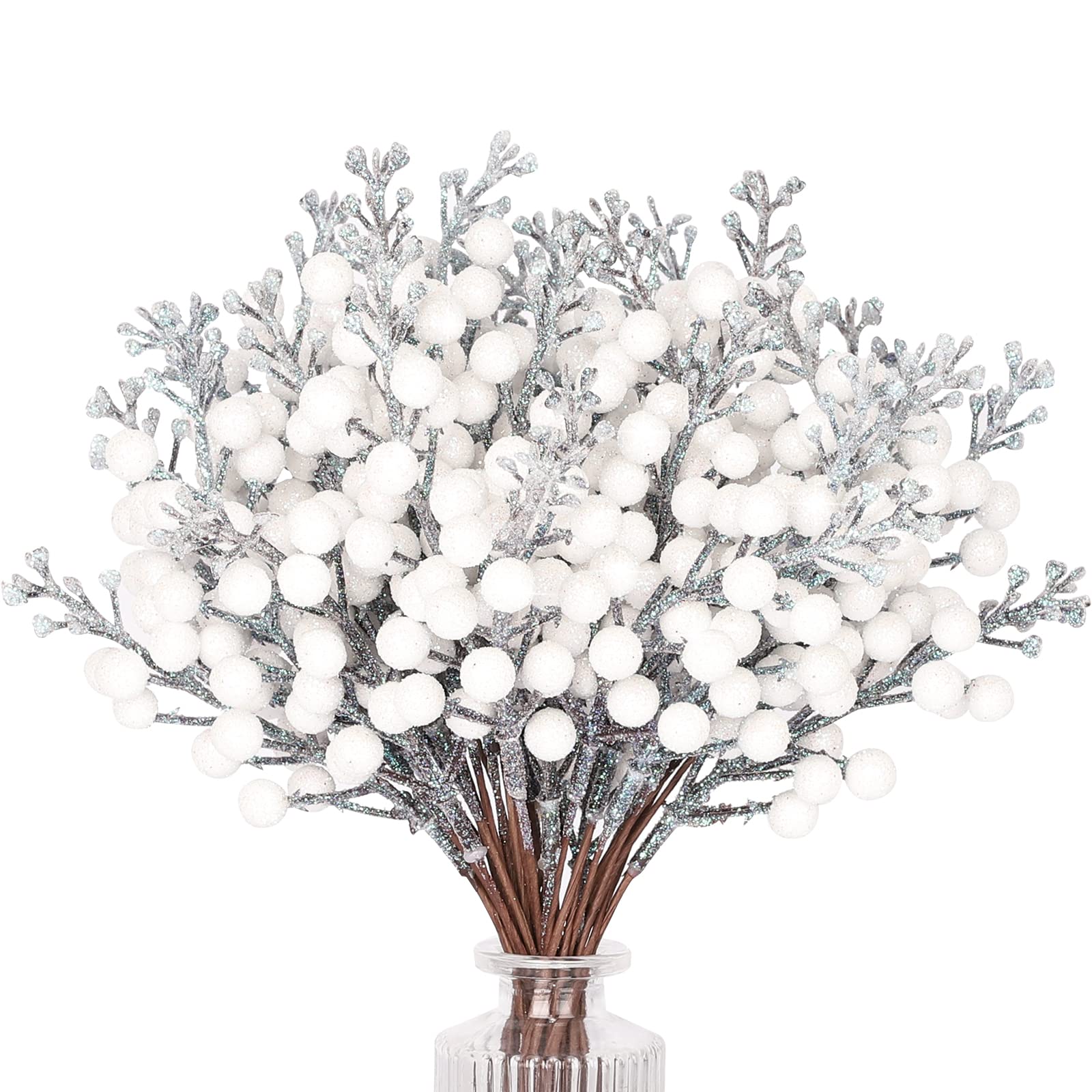 HOHOTIME 36Pcs Christmas Glitter Berries Stems, 9.5 Inch Artificial Christmas Tree Picks for Christmas Tree Decorations Ornament