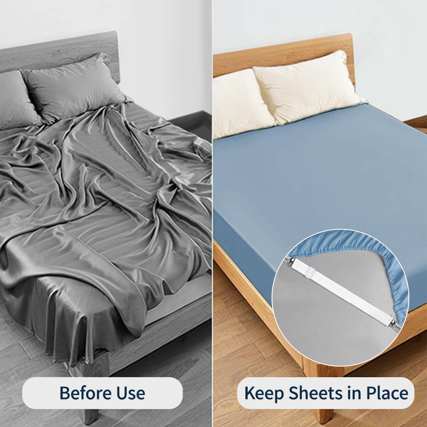 Bed Sheet Fasteners, 8 Pcs Adjustable Max Stretches To 26.8 In Holder Straps Non Slip Straps With Clips To Keep Sheets Firm & Tight, Universal & White