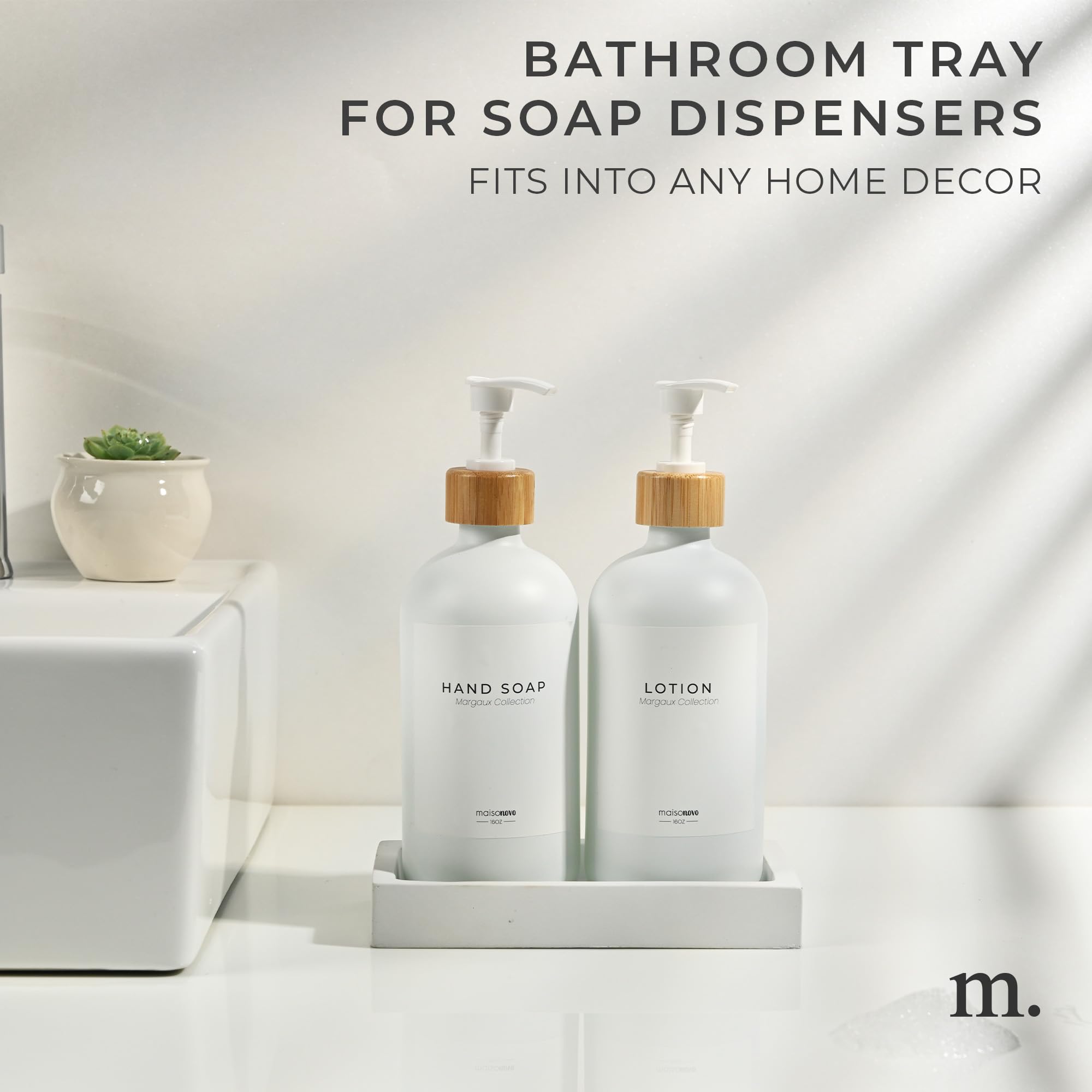Maisonovo Concrete Tray | White-Sink Tray For Bathroom Countertop | Soap Dispenser Tray | Bathroom Trays For Counter | Soap Tray