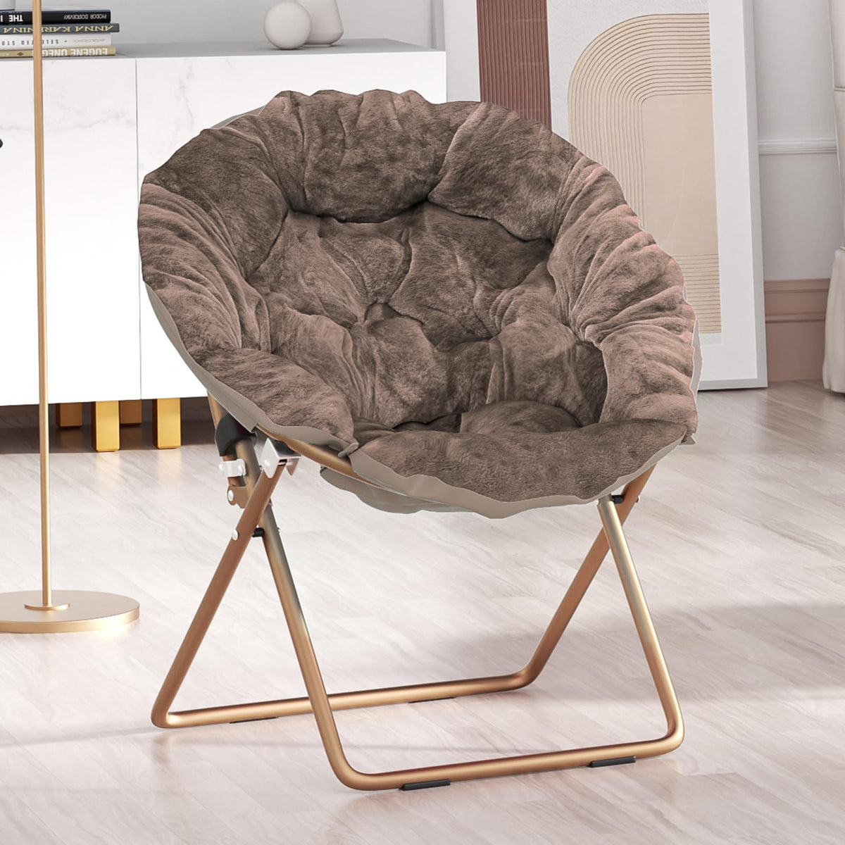 Sfihome Foldable Oversized Moon Chair, Large Soft Lazy Cozy Comfortable Faux Fur Round Saucer Moon Chair For Teens And Adults, L