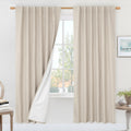 LAMIT 100% Blackout Oatmeal Linen Curtains, 80 Inches Linen Textured Thermal Bedroom Drapes Back Tab and Rod Pocket Neutral Pane
