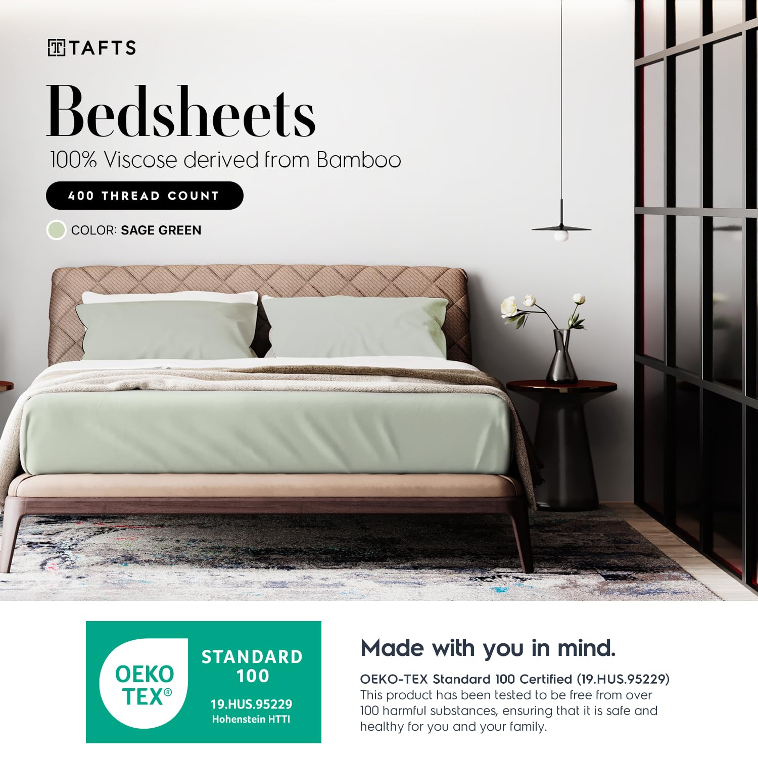 Tafts Bamboo Sheets Full Size Bed Sheets 5 Piece Set, Pure 100% Organic Bamboo, 17” Deep Pockets - Luxuriously Soft, Silky Smooth, Cooling, Double Stitched, Lifetime Quality Guarantee (Green)