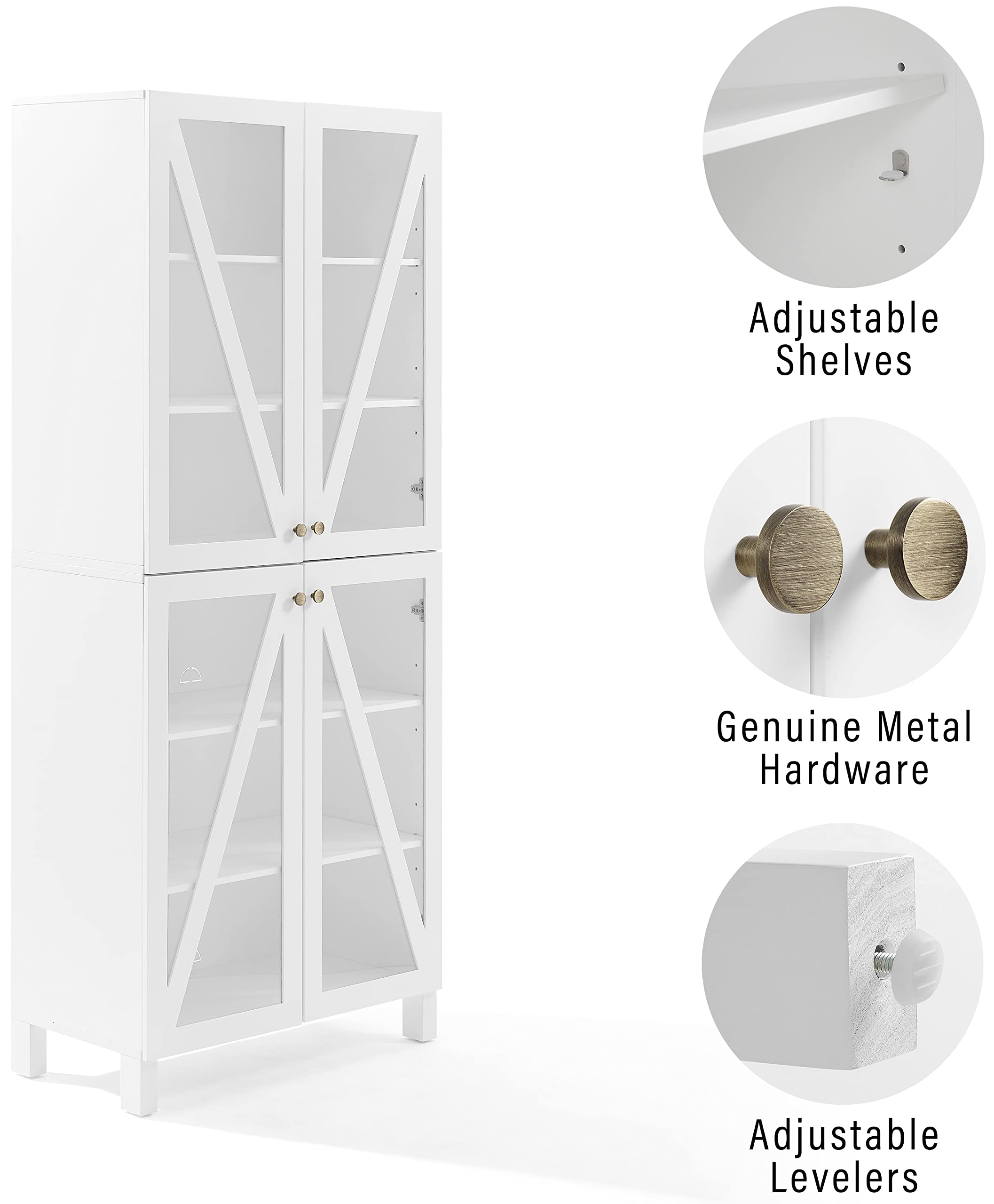 Crosley Furniture Cassai Tall Pantry Storage Cabinet With Shelves, Kitchen, Dining, Or Laundry Room, White
