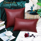 Brawarm Deep Red Leather Throw Pillows 12 X 20 Inches, Snake Leather Pillow Covers Pack Of 2, Faux Leather Decorative Lumbar Pil