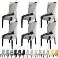 Jqinhome Pattern Chair Covers For Dining Room Set Of 6, High Stretch Removable Washable Parsons Chair Slipcover For Home Party Hotel Wedding Ceremony (White Grey,6Pcs)