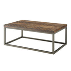 Steve Silver Lorenza Rustic Coffee Natural Honey, Acacia Wood Top, Metal Base, Distressed Chevron Pattern Cocktail Table, Nickel