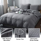 Avelom Dark Gray Duvet Cover Twin Size (68 X 90 Inches),2 Pieces (1 Duvet Cover, 1 Pillow Case) Stripe Textured Soft Washed Microfiber Grey Duvet Cover With Zipper Closure Corner Ties