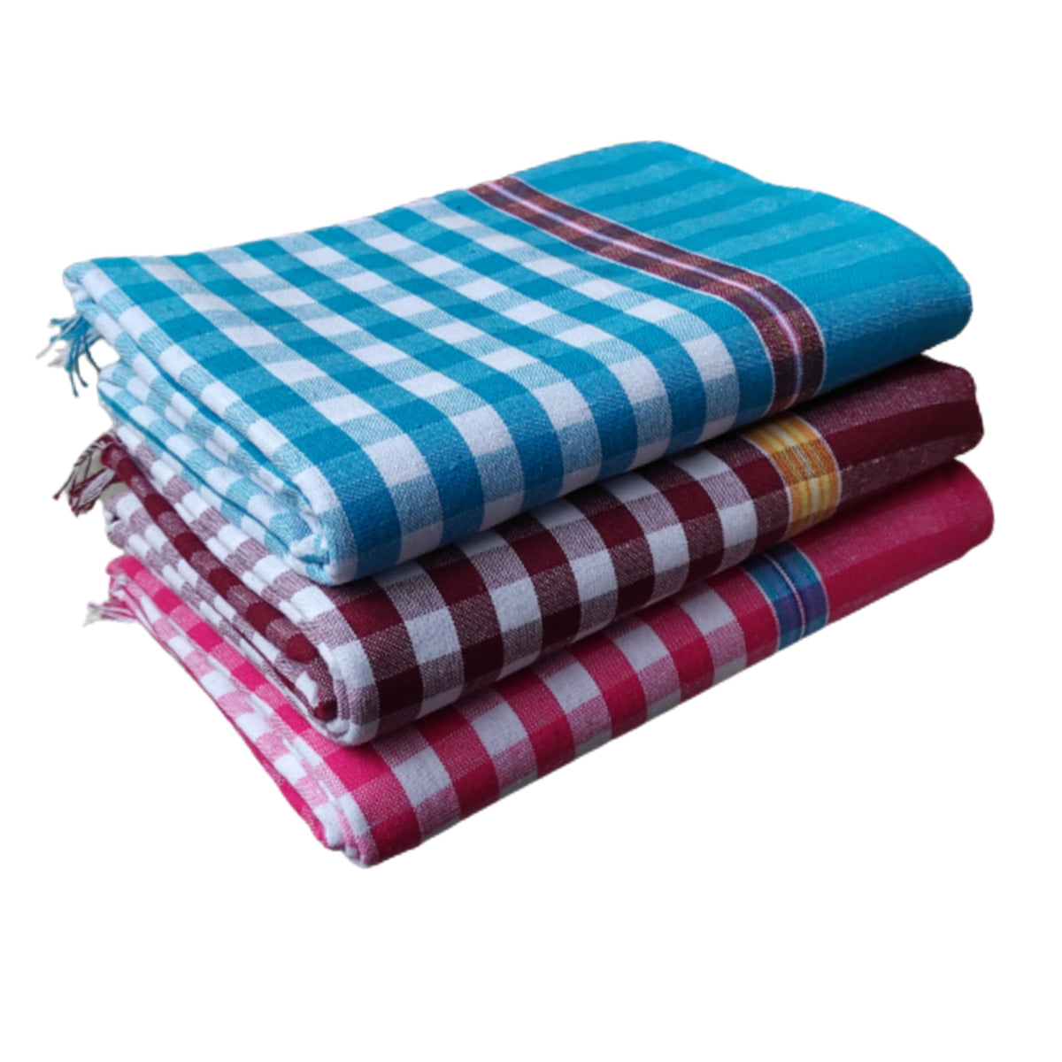 VUNNAVA Handloom 100% Pure Cotton Towels XXXL Size 36/72Inch(90/180cm) 3/6feet Heavy Quality (Multicolour Pack of 3)