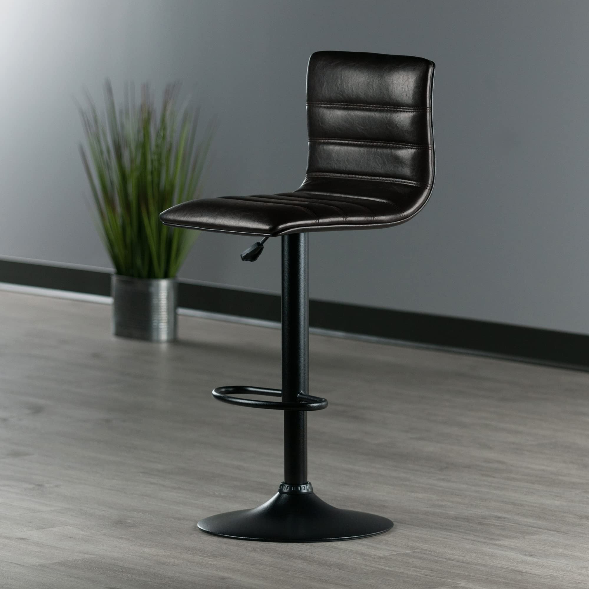 Winsome Holly Triple Stitch Faux Leather Airlift Adjustable Stool, Dark Espresso (93443)