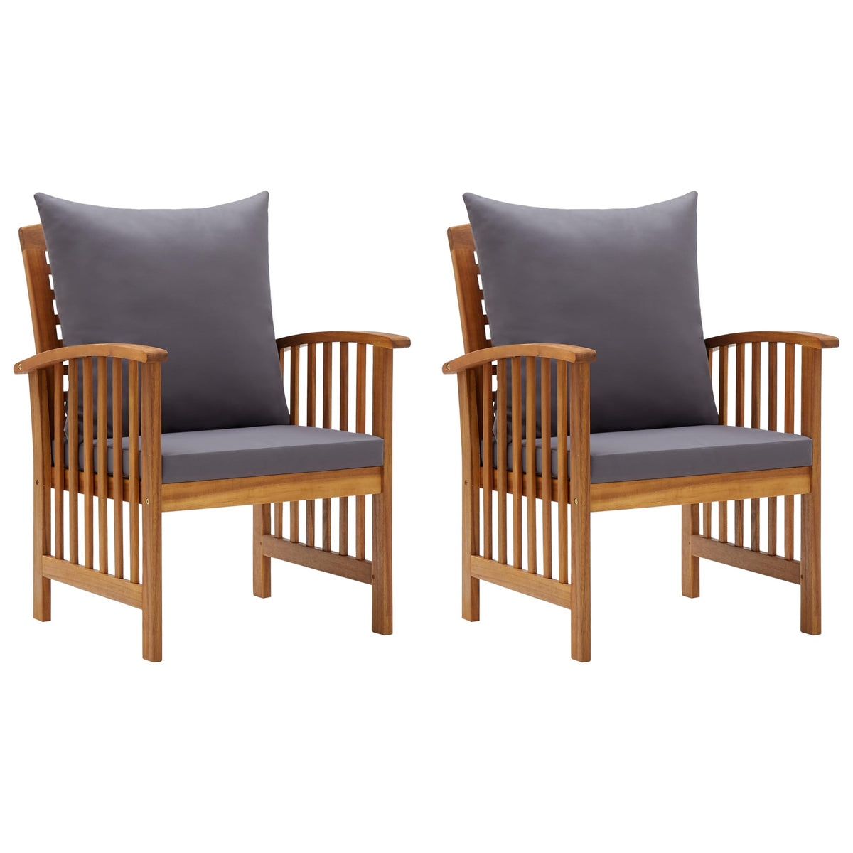 vidaXL Outdoor Dining Chairs, Set of 2, Solid Acacia Wood, with Gray Cushions, Natural Finish Slatted Design, for Garden Patio C