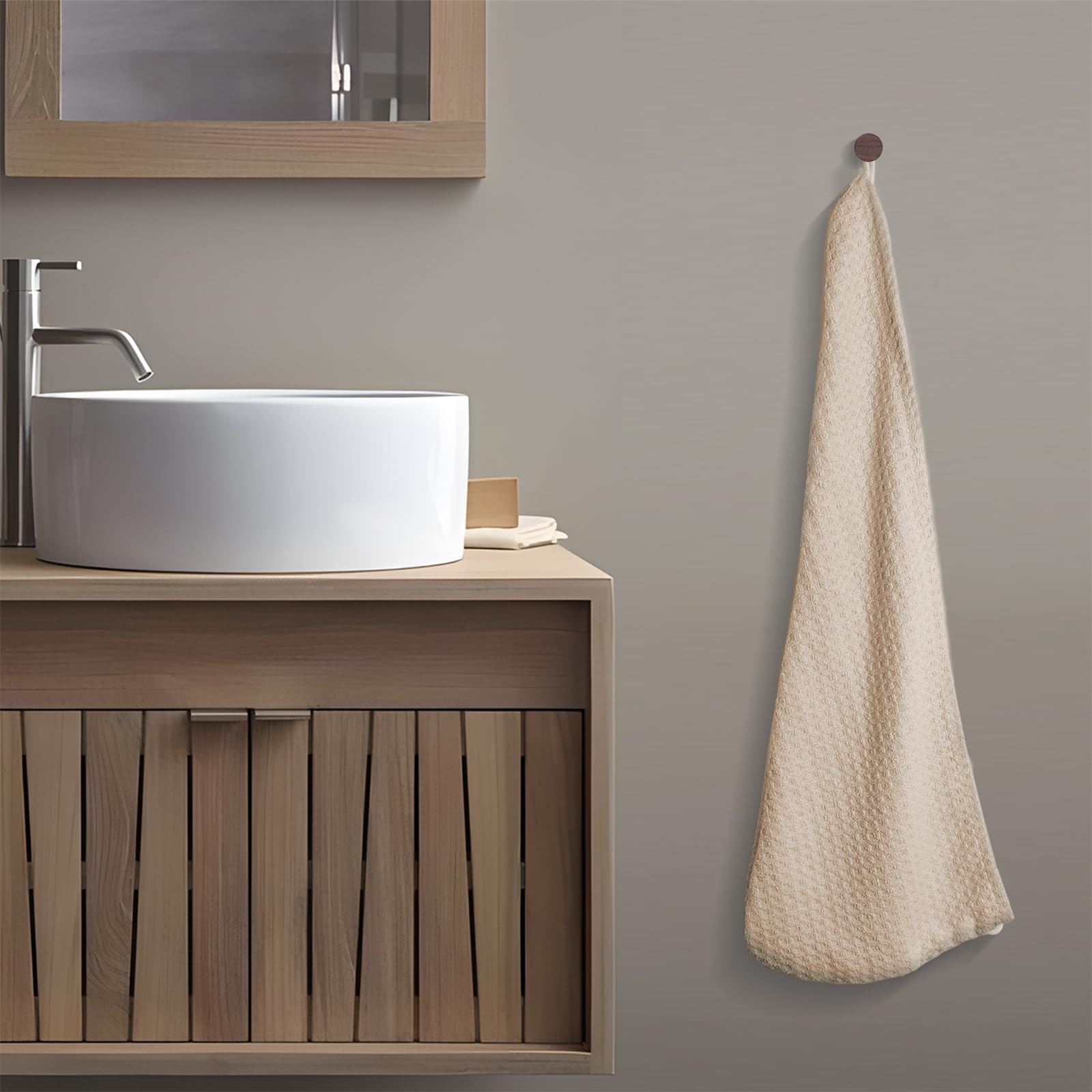 Microfiber Hair Drying Towel With Button 1Pack Khaki Waffle Long Hair Head Wraps Twist Plopping Curly Shower Turban Terry Cloth