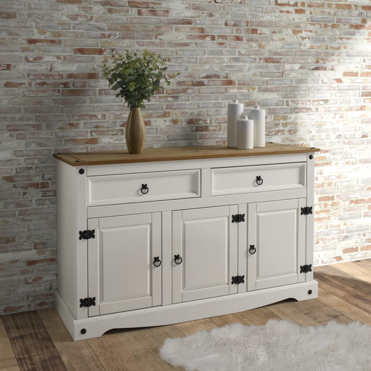 American Furniture Classics Cottage Series Wood Buffet Sideboard, Corona Snow