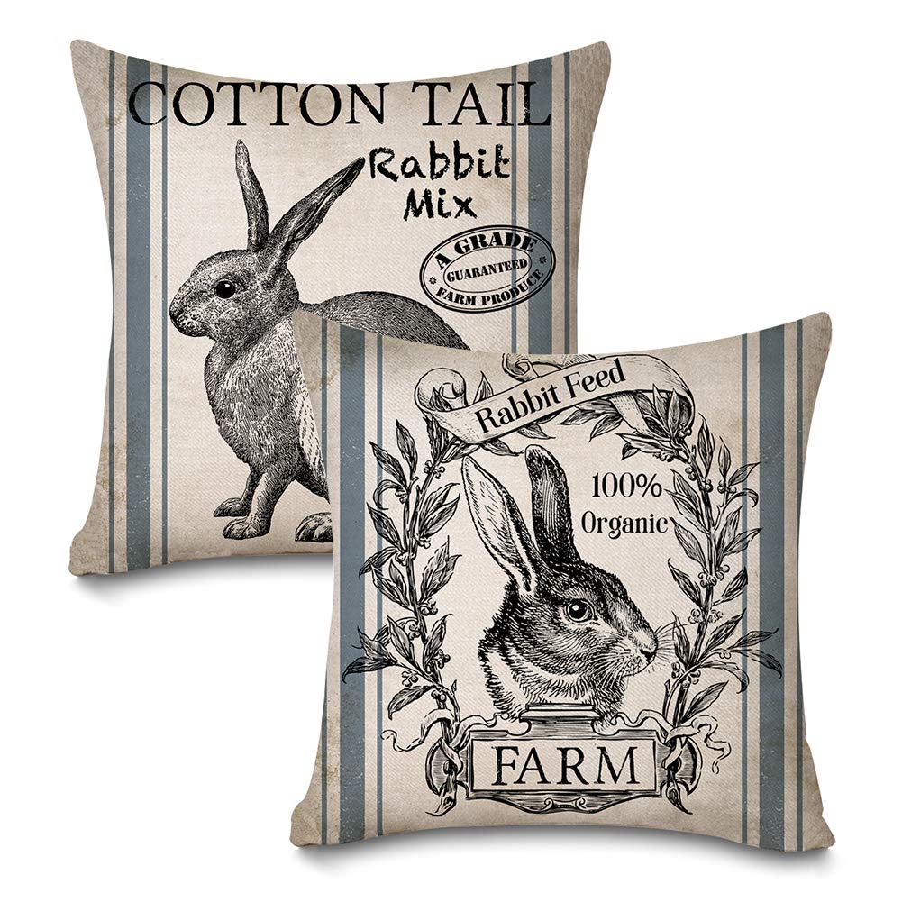 Faromily Vintage Farmhouse Bunny Throw Pillow Covers Retro Farm Rabbit Feed Home D  Cor Throw Pillow Case Cushion Cover 18' X 1