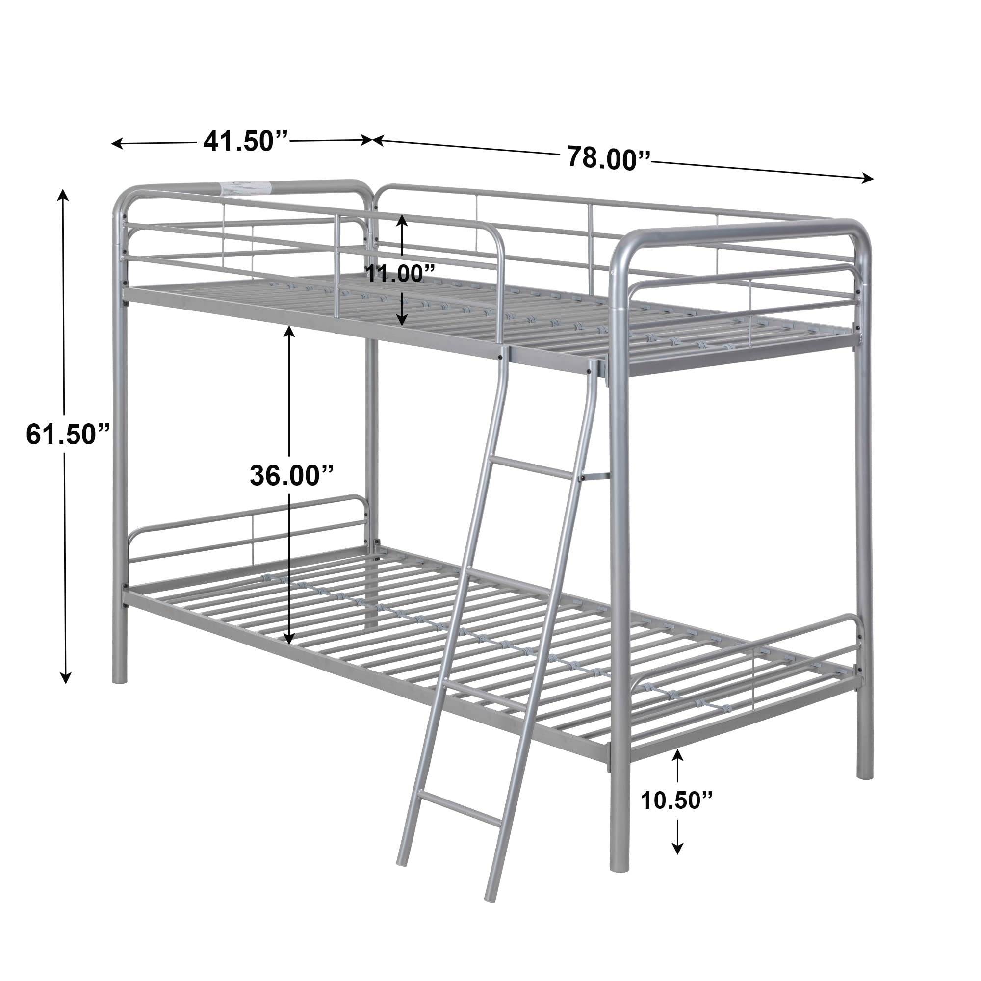 Better Home Products Twin Over Twin Metal Bunk Bed in Gray