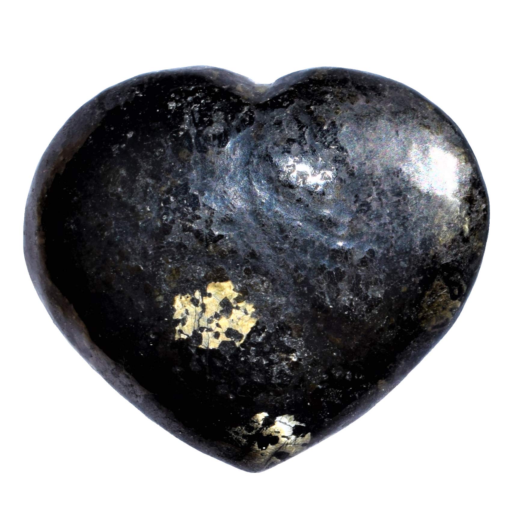 Zenergy Gems Selenite Charged Hand-Carved Natural Starburst Flash Nuummite Pocket Puffy Heart/Palm Heart/Worry Stone + Baby Sele