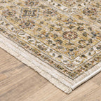 HomeRoots 509386 10 x 13 ft. Ivory & Gold Oriental Power Loom Stain Resistant Rectangle Area Rug with Fringe