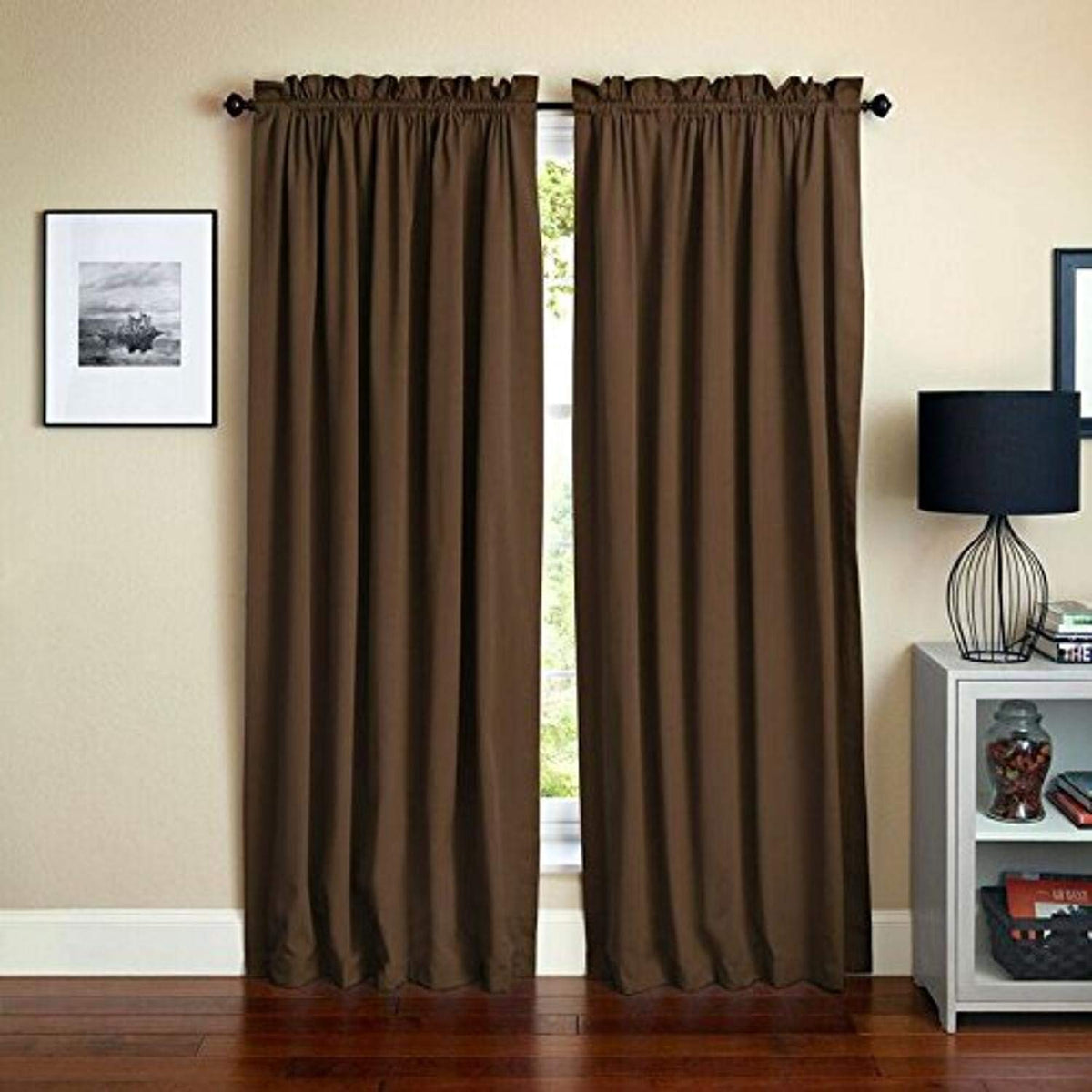 Blazing Needles Reversible Rod Pocket Room-Darkening Twill Curtain Panels, 84&quot; by 52&quot;, Chocolate 2 Count