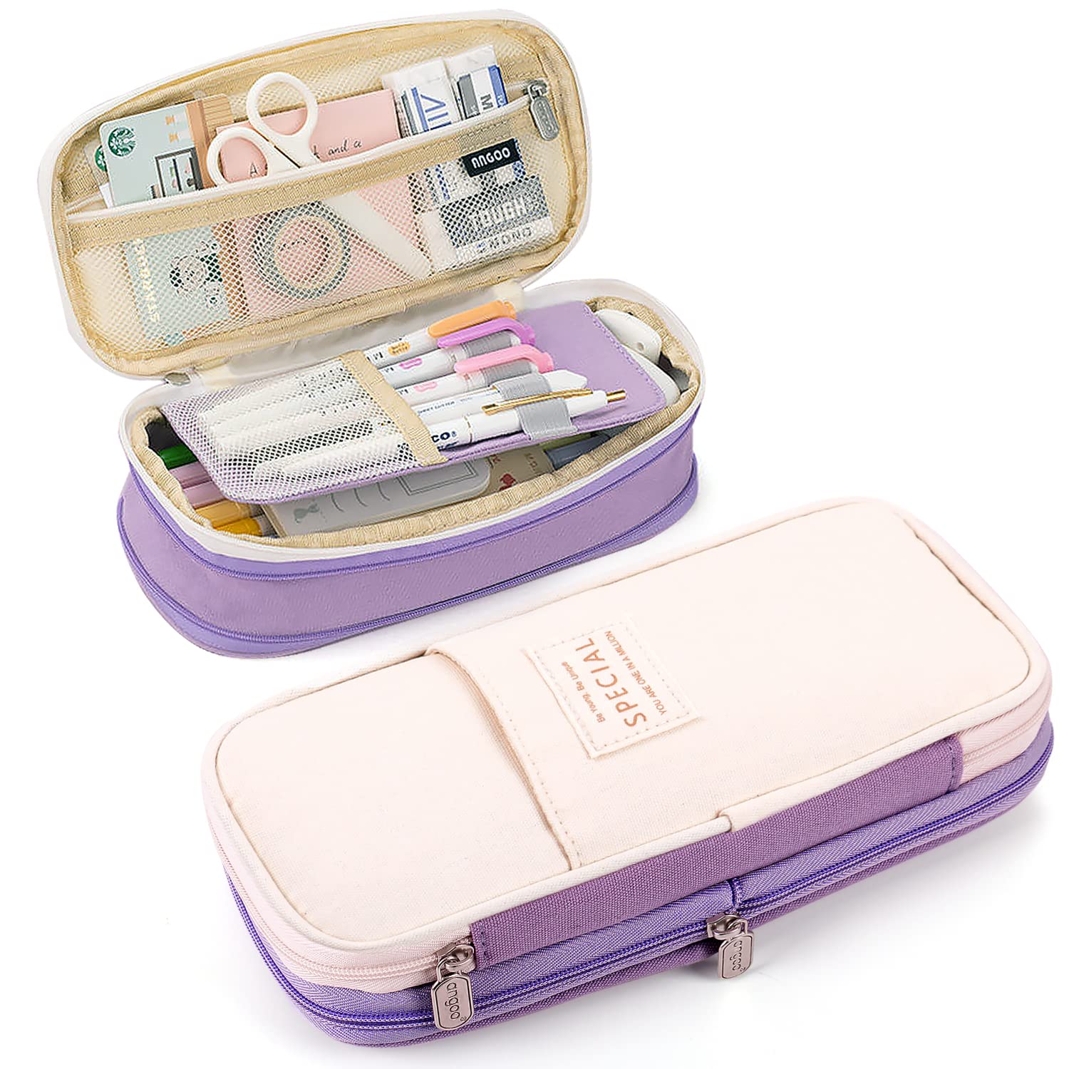 Large Capacity Pencil Case, Expandable Stationery Bag With Zipper Compartments, Aesthetic Pencil Case Pouch For Office College S