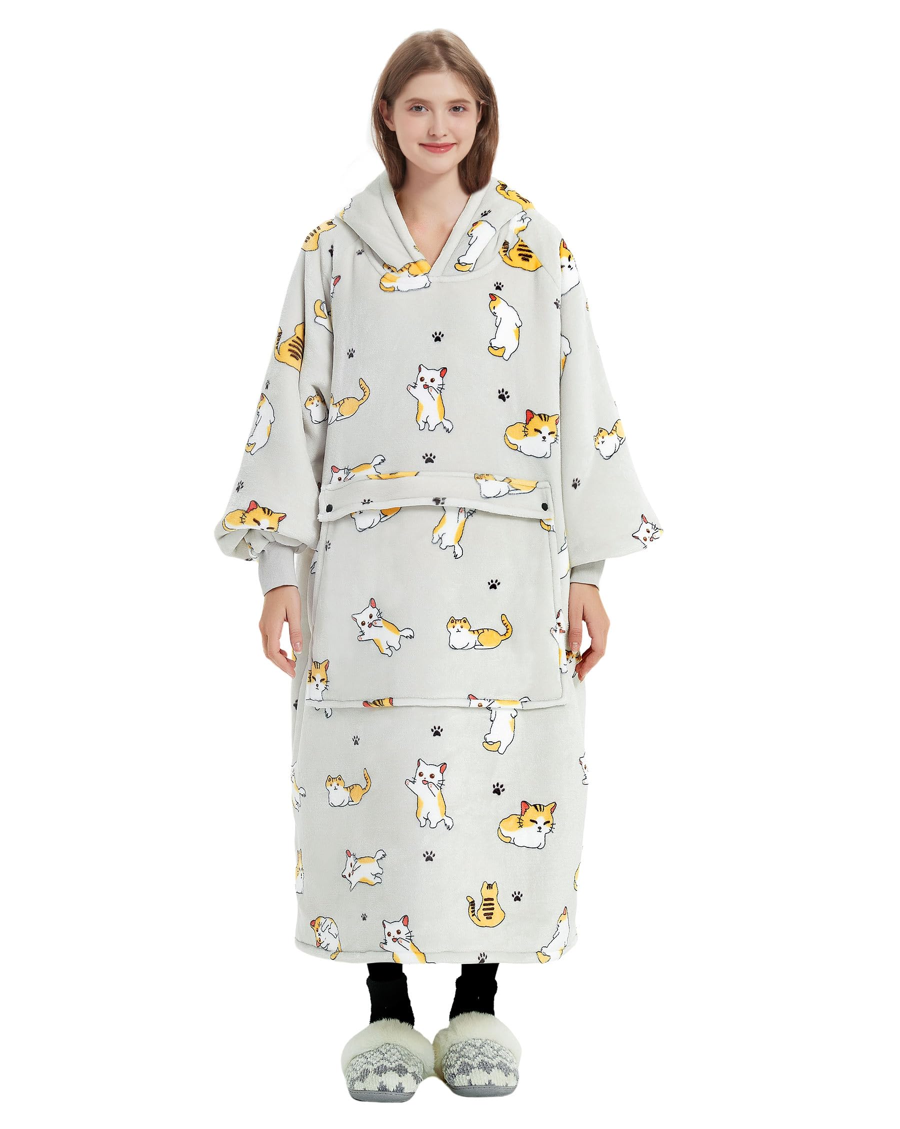Kfubuo Wearable Blanket Hoodie For Adults Long Sherpa All Patterns Cat Oversized Sweatshirt Blanket With Pockets Birthday Gifts