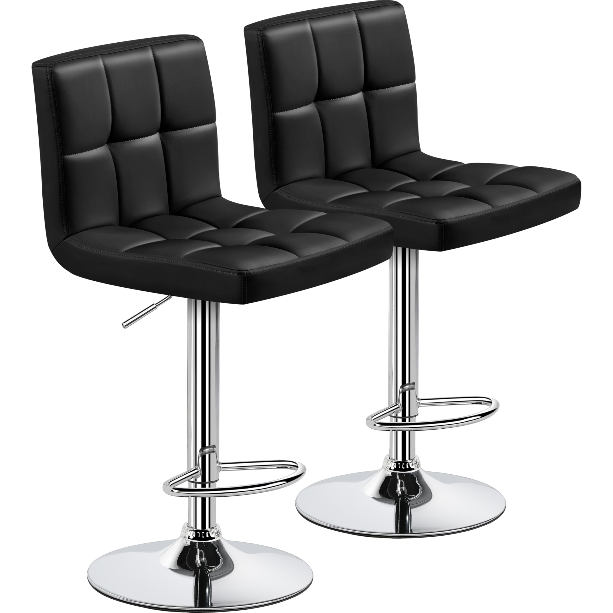 Yaheetech Bar Stools Set of 2, Adjustable PU Leather Swivel Barstools, Modern Counter Stools with Back and Footrest, Counter Hei