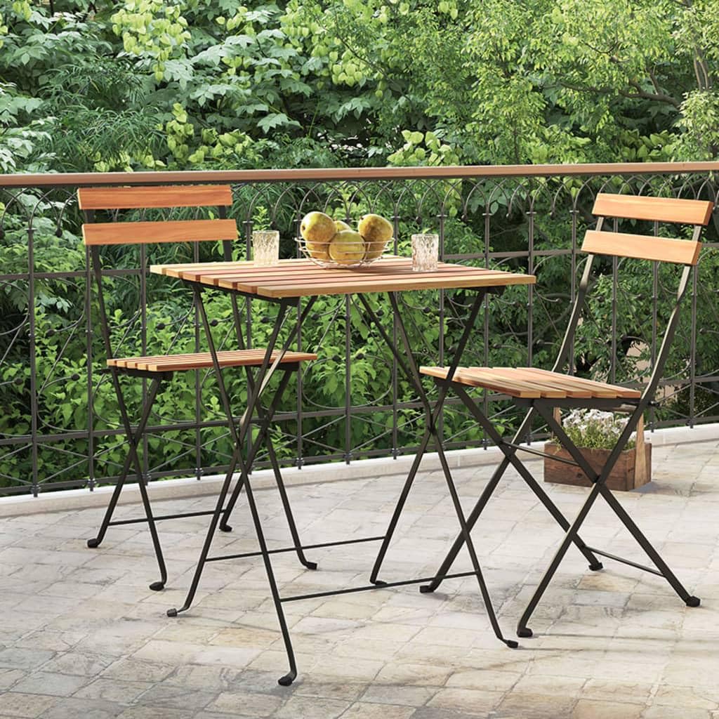 vidaXL Portable Folding Bistro Table - Outdoor Furniture Piece, Solid Teak Wood and Steel Construction, Weather Resistant, Versatile Use, Easy Storage and Transportation