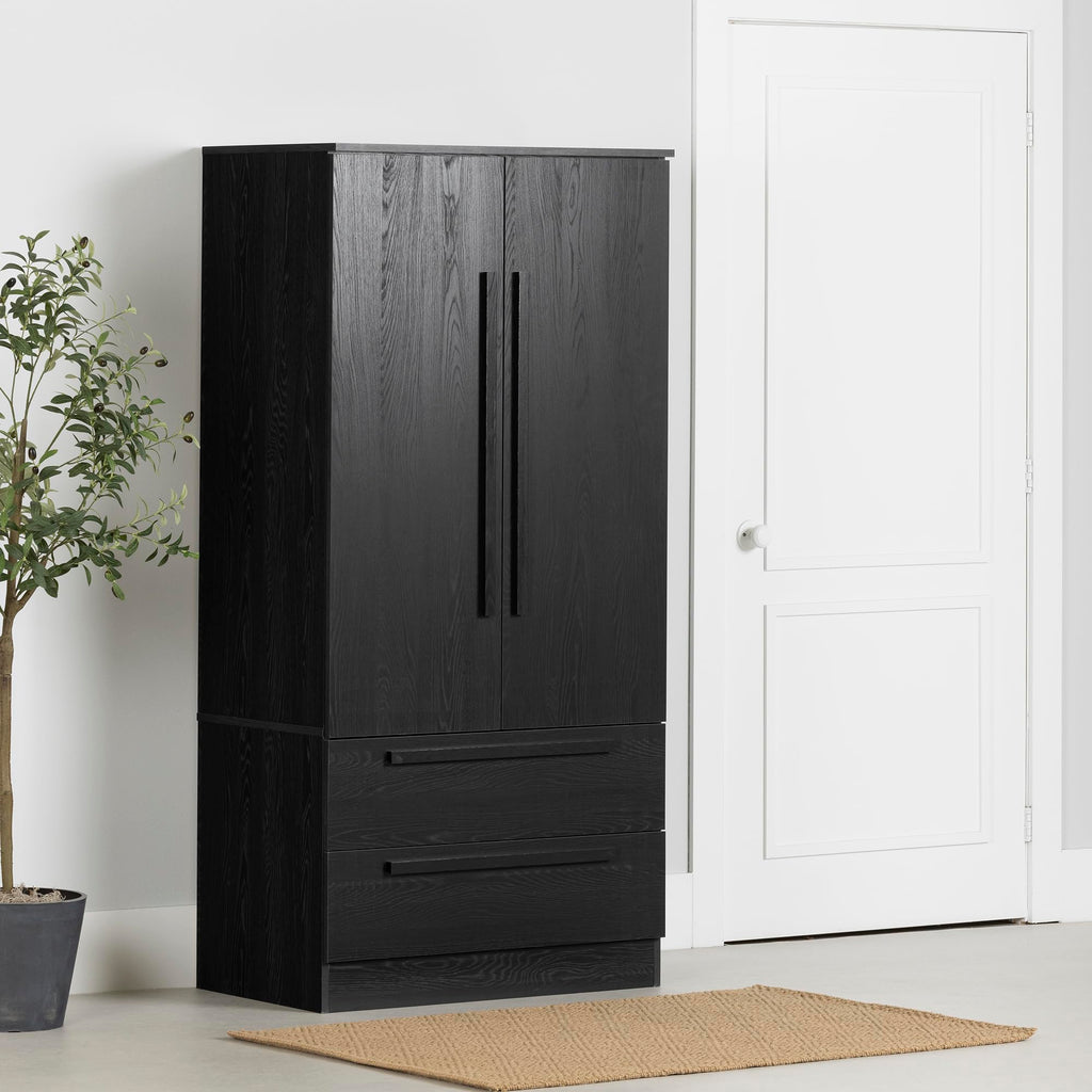 South Shore Furniture Haven 2-Door Armoire with Drawers, Black Oak