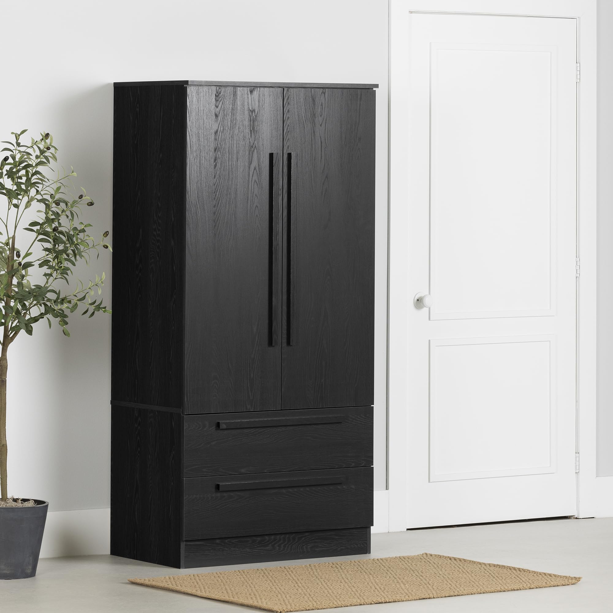South Shore Furniture Haven 2-Door Armoire with Drawers, Black Oak