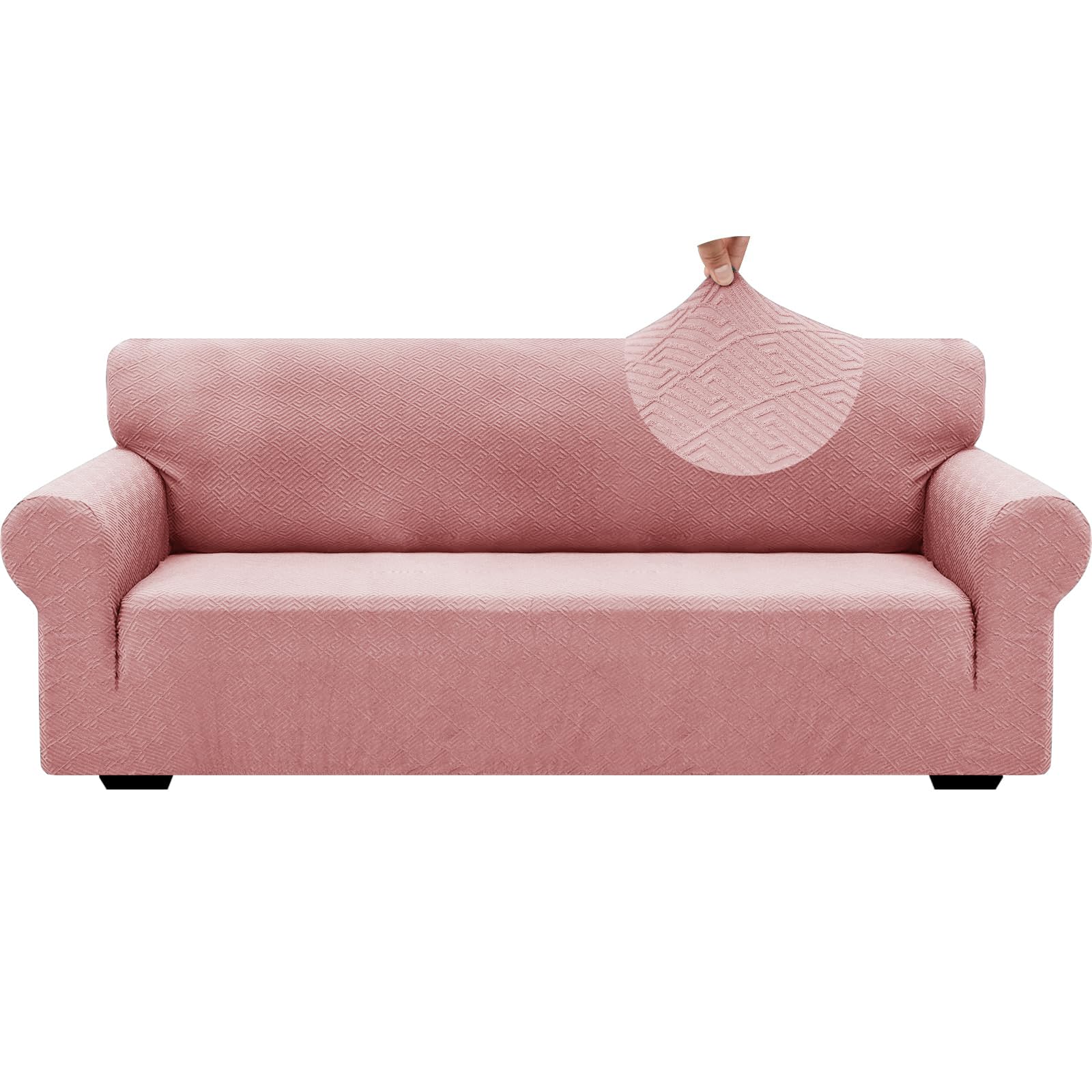 Znsayotx 1 Piece Jacquard Couch Covers For 3 Cushion Couch Living Room High Stretch Sofa Cover Pets Dogs Friendly Anti Slip Thickened Slipcovers Furniture Protector (Large,New Pattern,Rose)