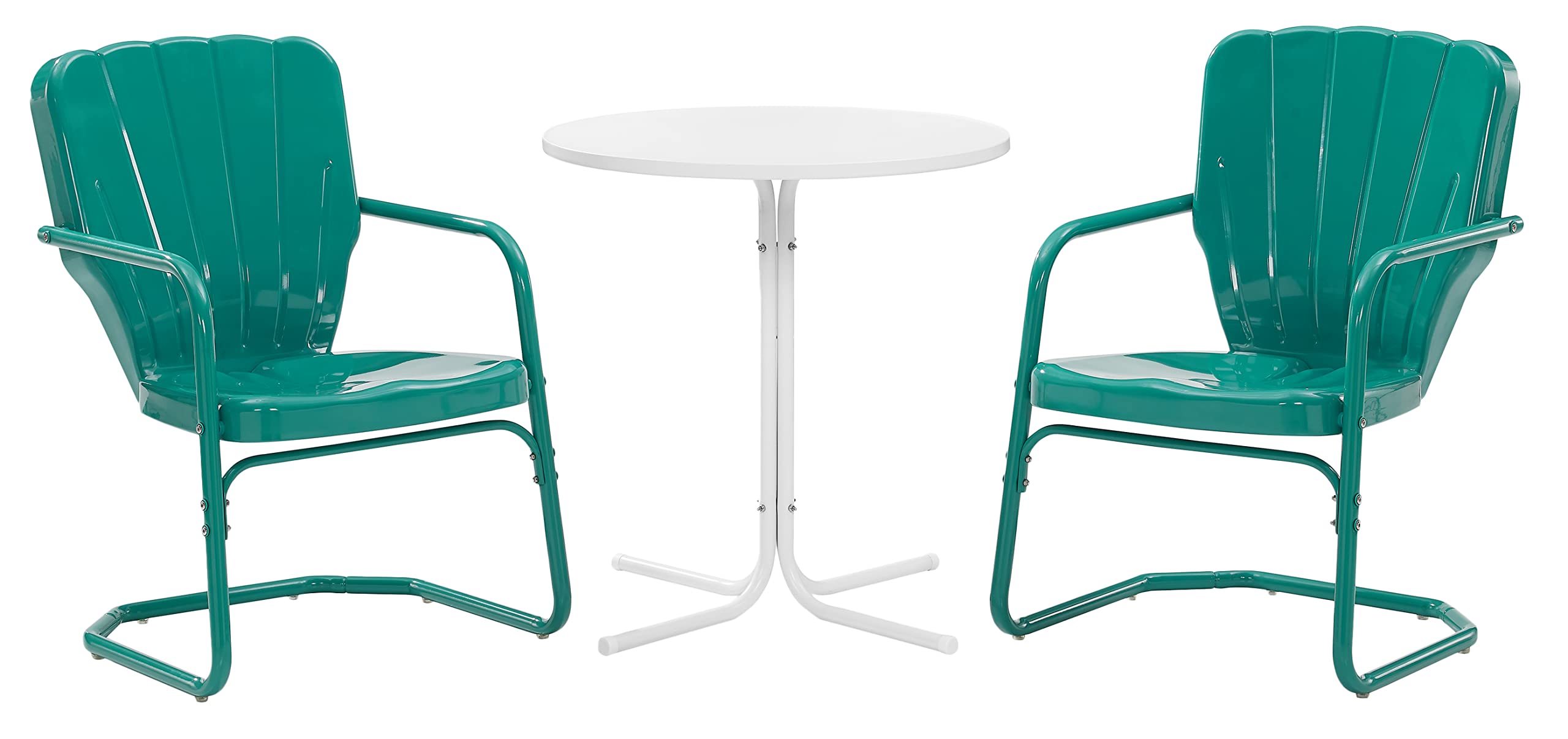 Crosley Furniture Ridgeland 3-Piece Outdoor Bistro Set, Retro Metal Patio Table and Chairs for Dining, Porch, Turquoise Gloss